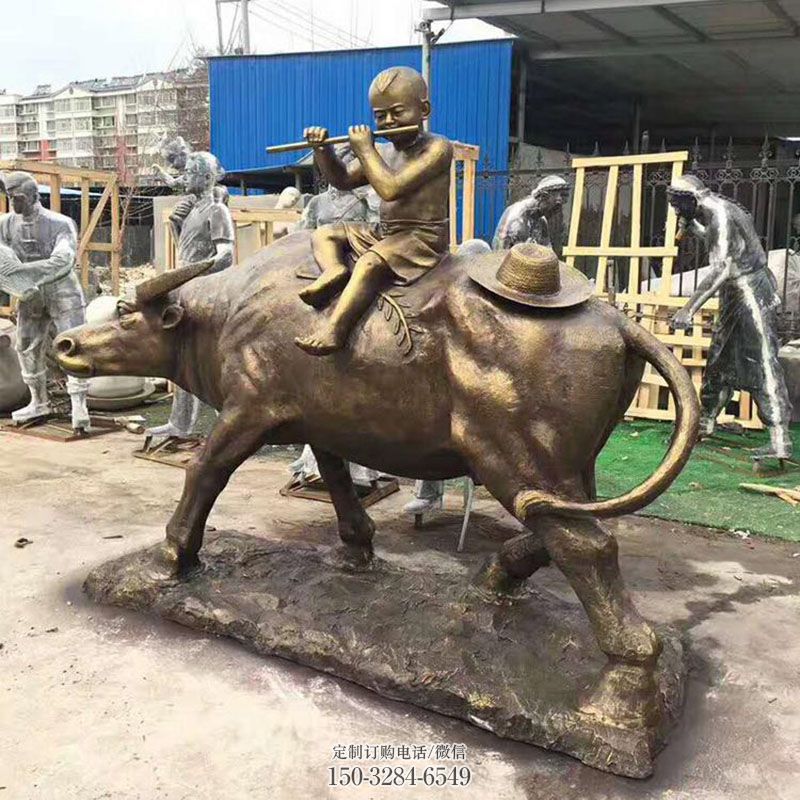 民俗牧童牛雕塑 户外牛雕塑摆放制作 户外牧童雕塑摆放精选
